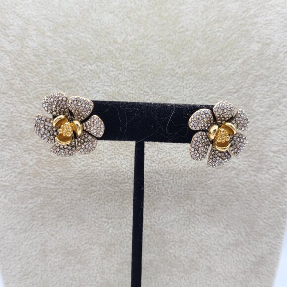 J Crew Gold Tone Clear Pave Flower Stud Earrings - Picture 10 of 12